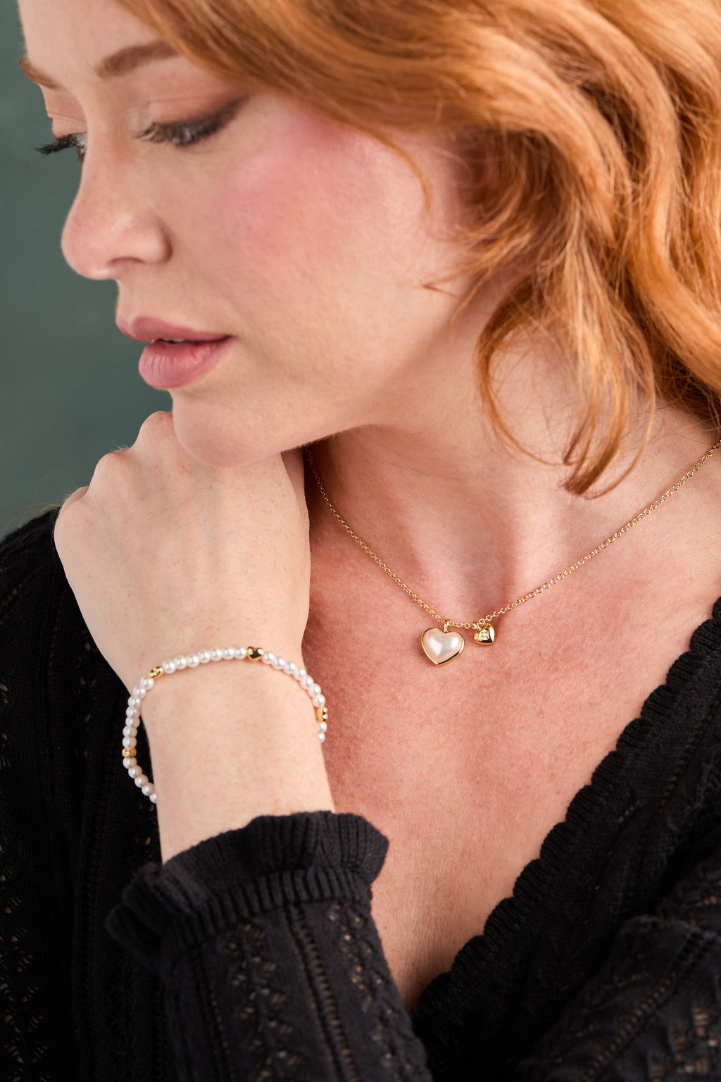 Pearl Heart Duo Charm Necklace