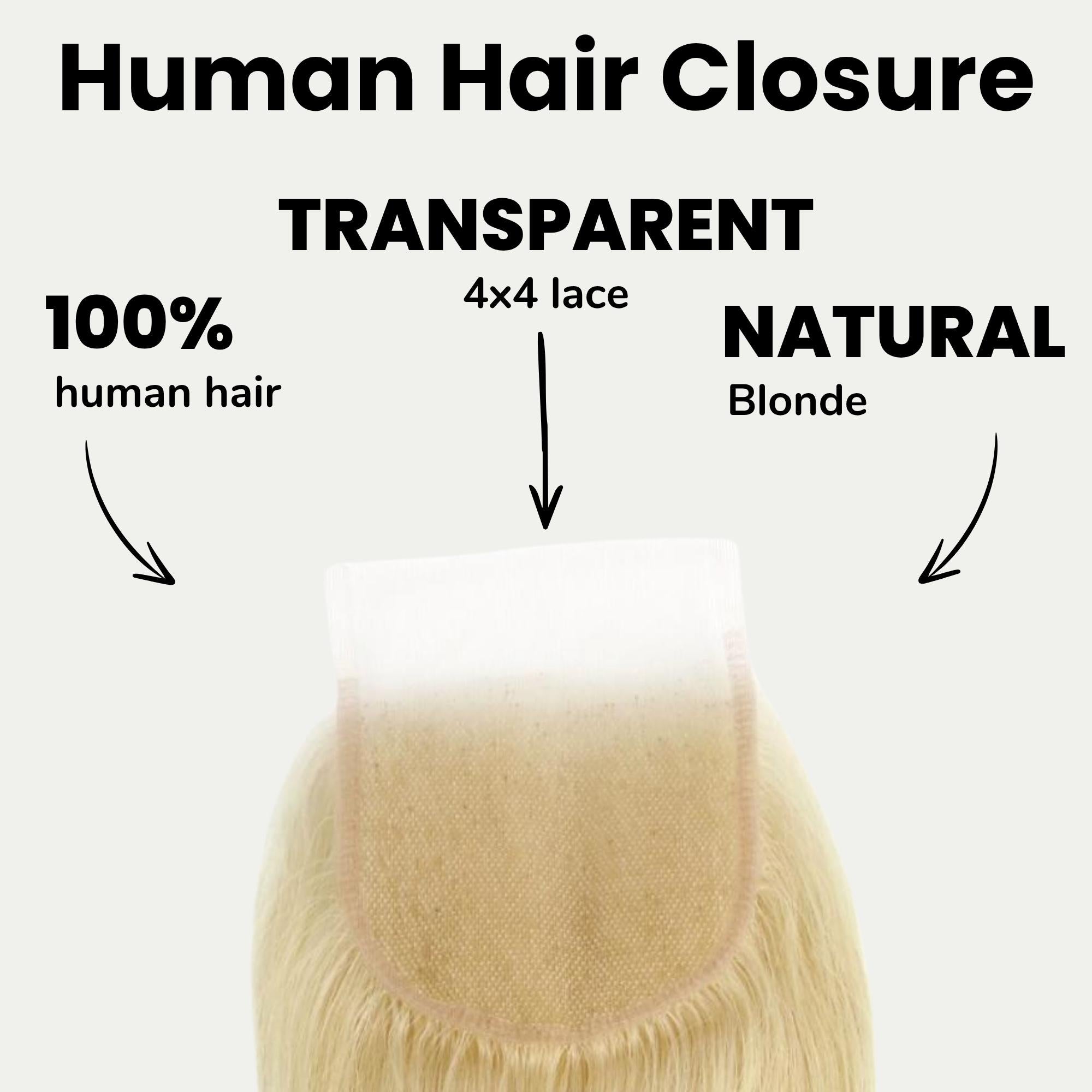 Blonde Straight 4x4 Transparent Lace Human Hair Closure