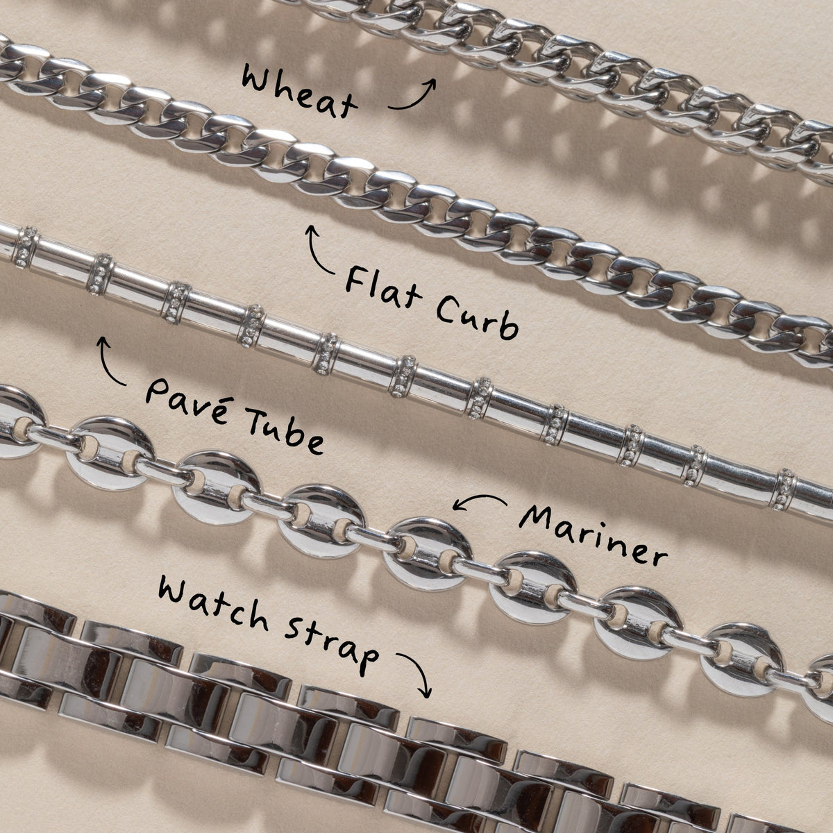 Tube Bead and Crystal Chain Bracelet