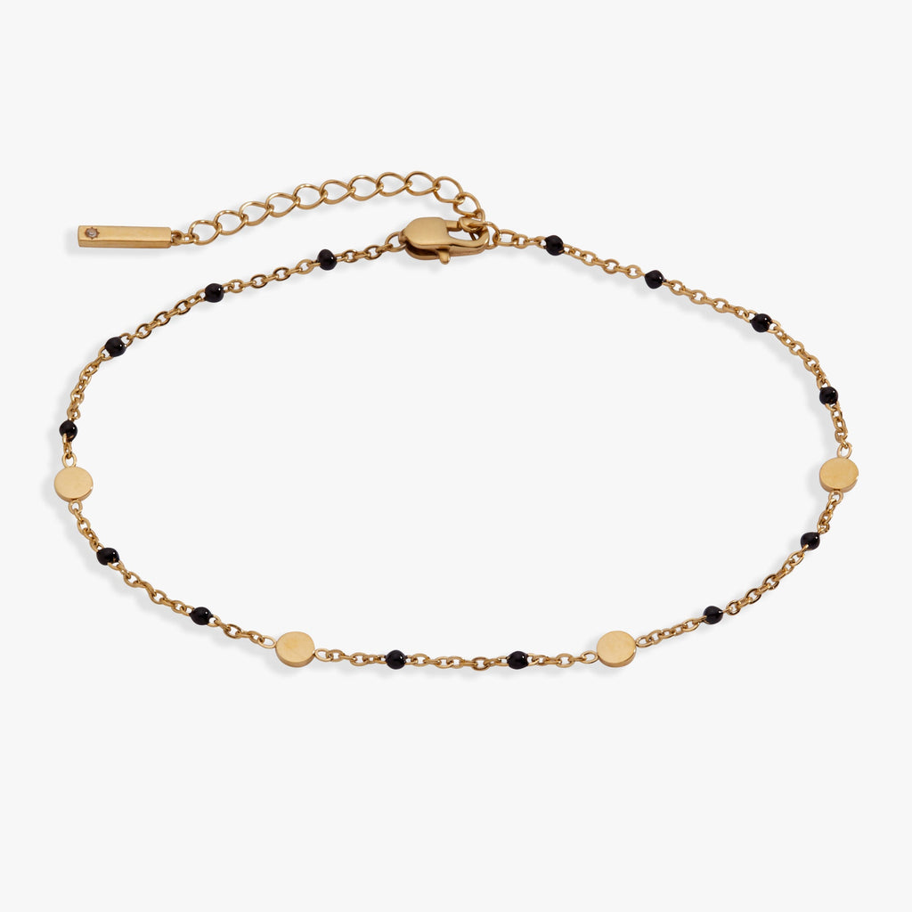 Black Enameled Chain Coin Station Anklet
