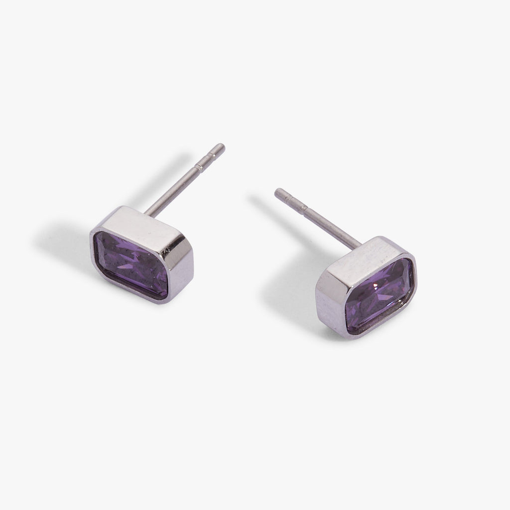 February Emerald-Cut Birthstone Stud Earrings